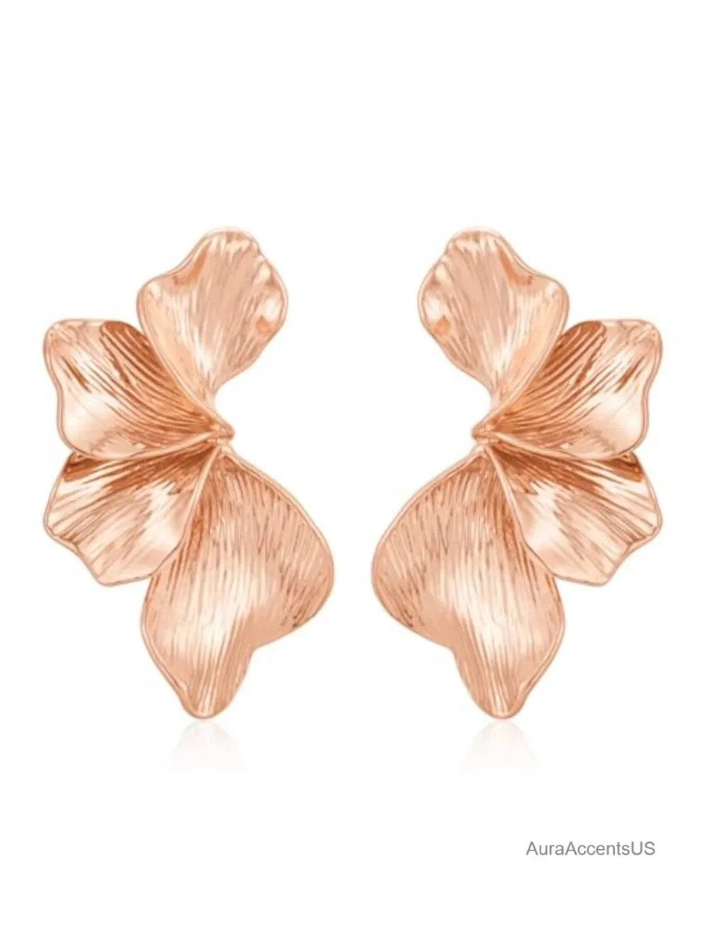 Chunky Gold Plated Statement Earrings Boho Floral Leaf Studs - 51mm